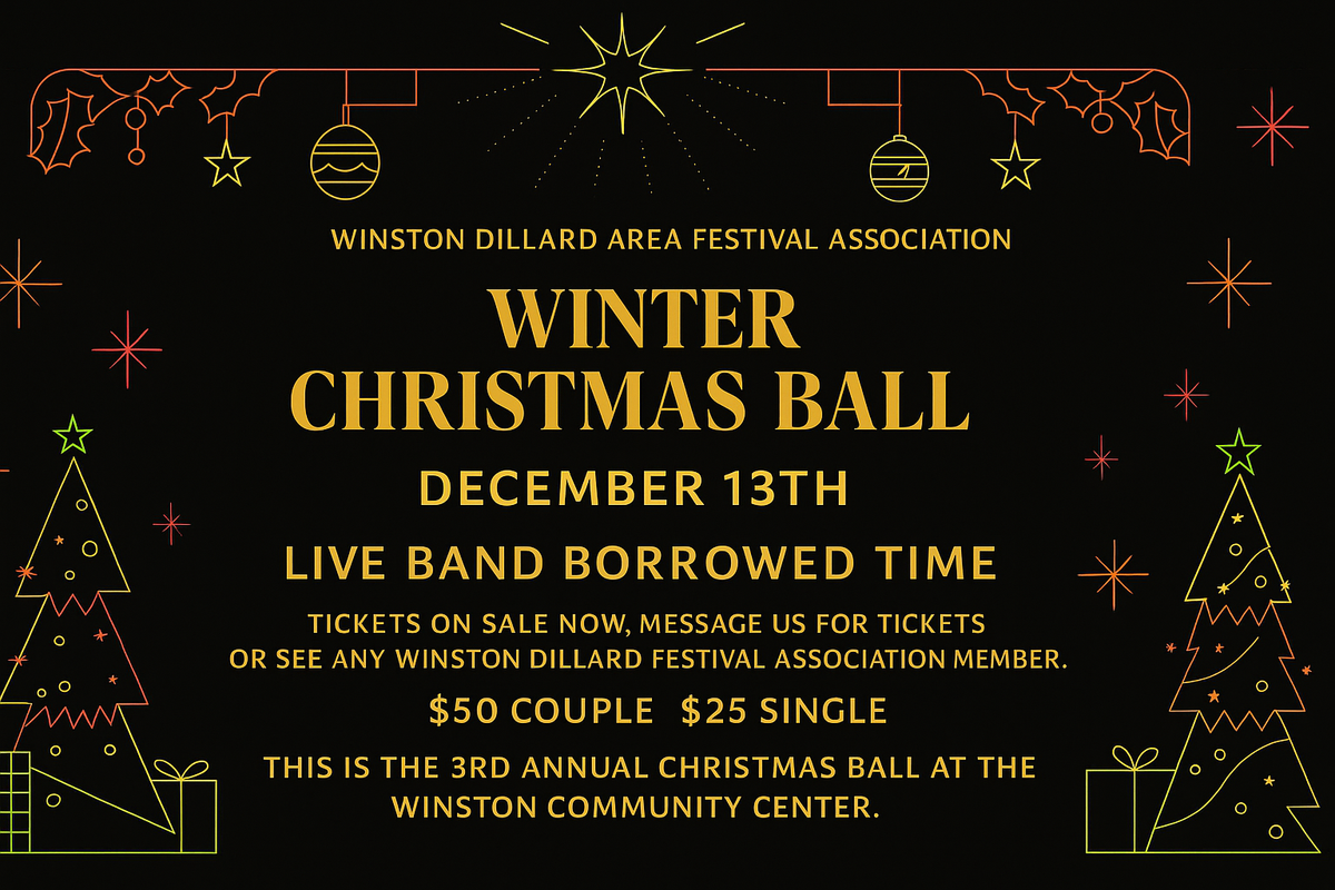 3rd Annual Winston-Dillard Festival Association Christmas Ball Set for Dec. 13