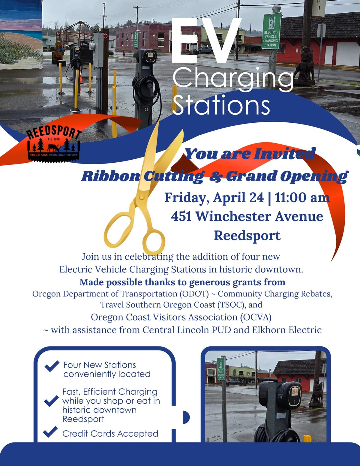 Reedsport To Celebrate Opening Of New Downtown EV Charging Stations