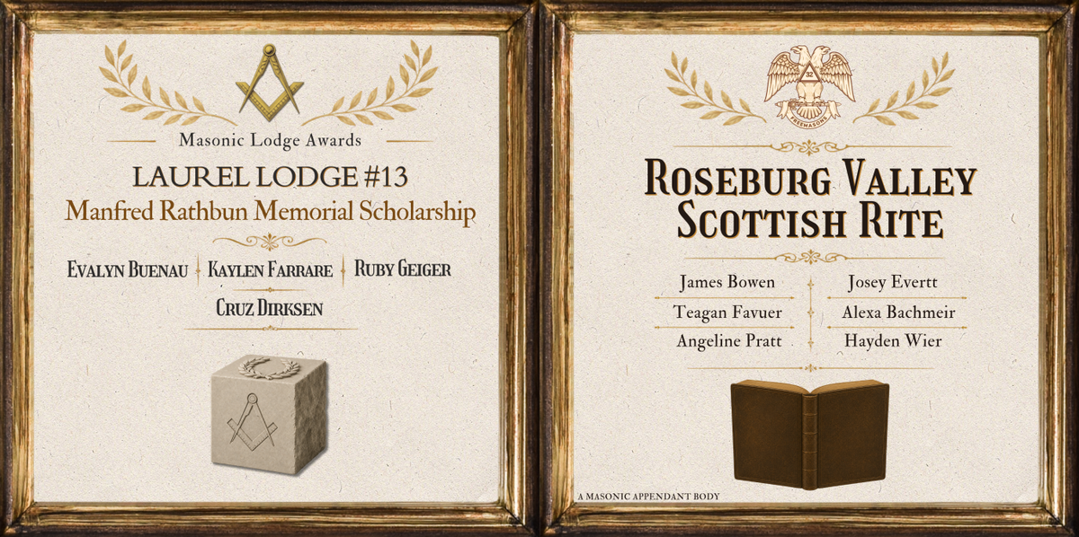 Roseburg Masonic Organizations Honor Local Scholarship Recipients