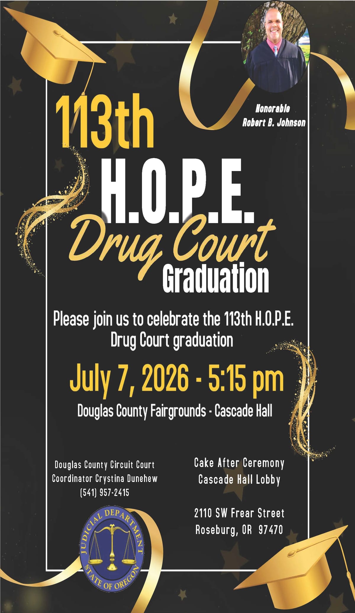 H.O.P.E. Drug Court To Hold 113th Graduation Ceremony July 7 In Roseburg