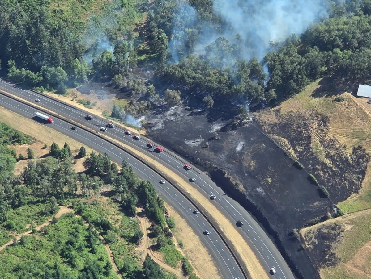 Fire Crews Attack Vegetation Fire Along I-5 Near Milepost 144