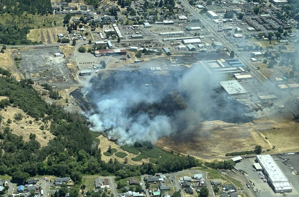 Mower Sparks 27-Acre Fire at Old Champion Mill Site in Roseburg