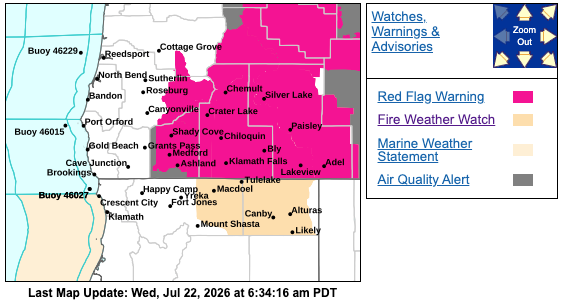 Red Flag Warning Issued for Umpqua National Forest and Southern Oregon Cascades