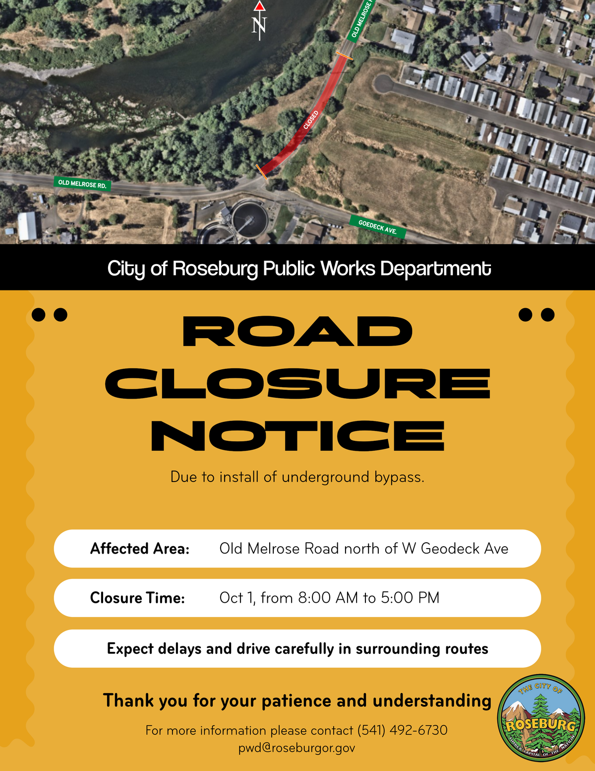 Section of Old Melrose Road to Close Thursday for Underground Work