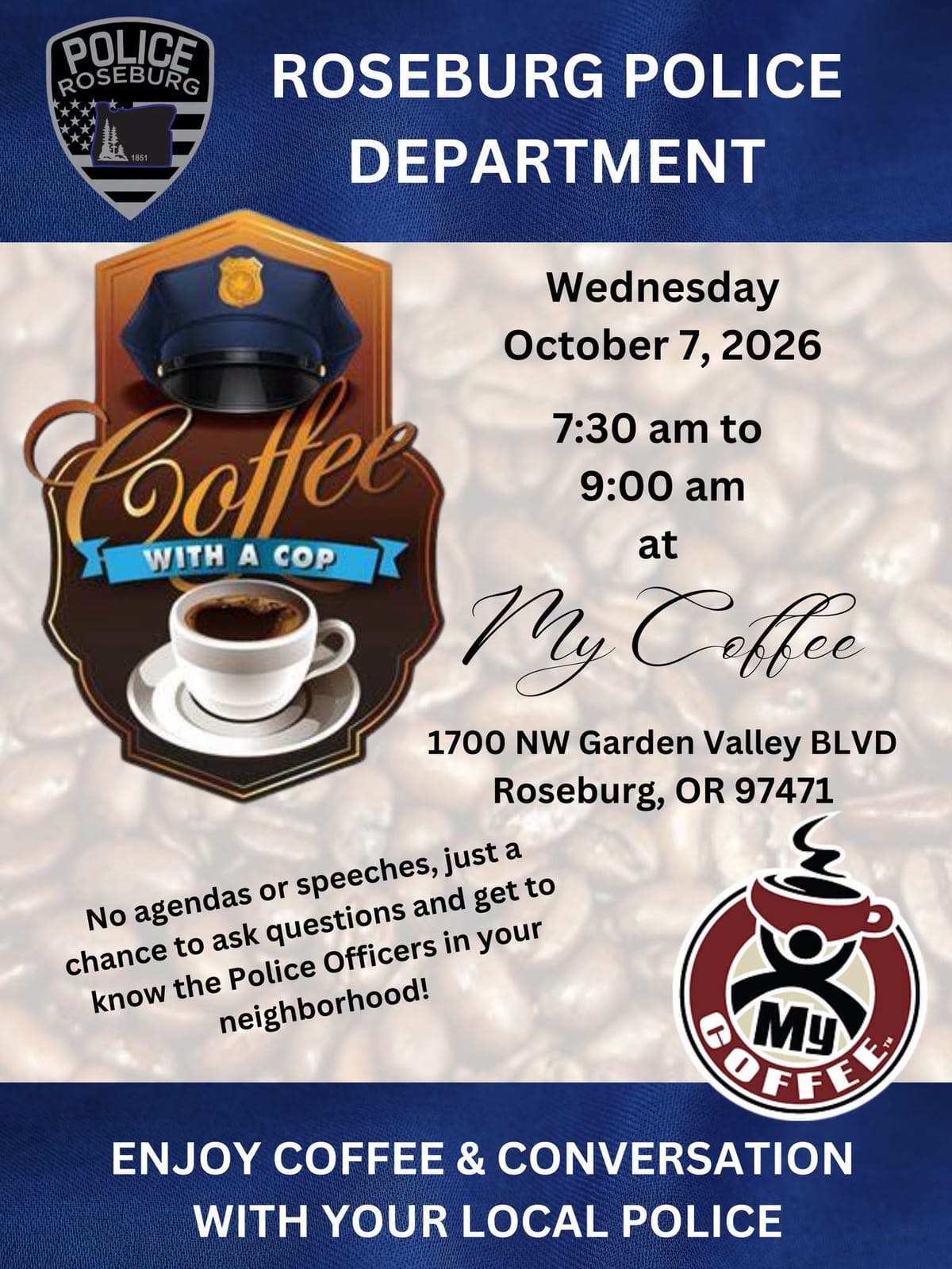 Roseburg Police to Host Coffee With a Cop Oct. 7