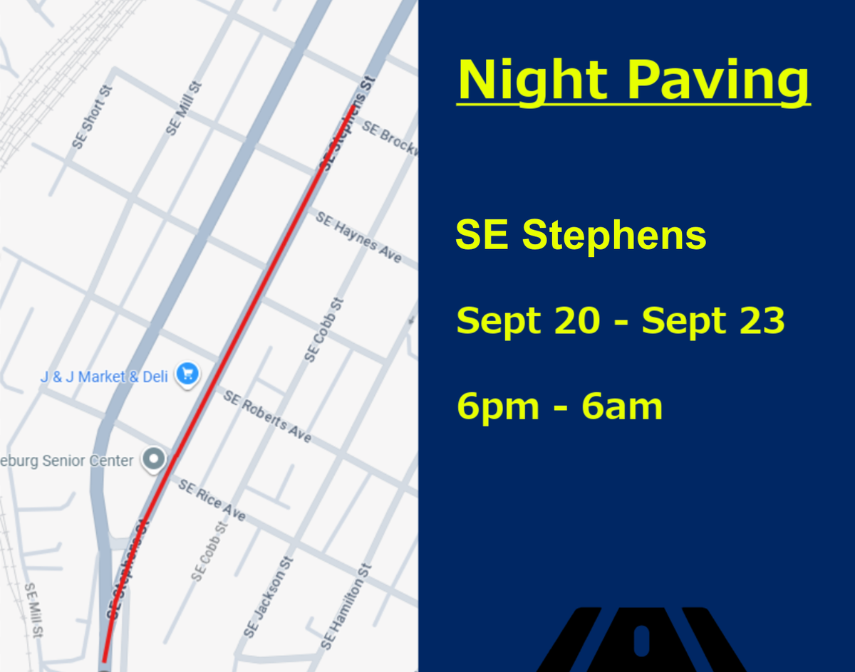 Night Paving On SE Stephens Street To Affect Traffic Entering Downtown Roseburg