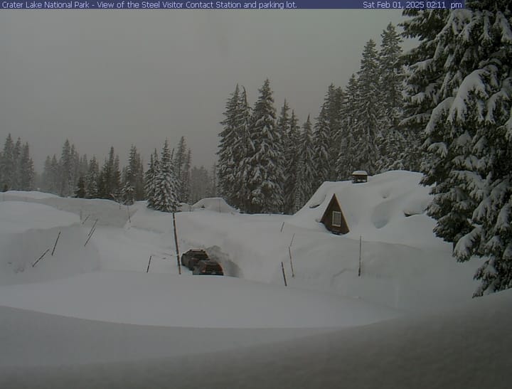 Crater Lake Blanketed by 17 Inches of Fresh Snow, Total Snowpack Reaches 117 Inches