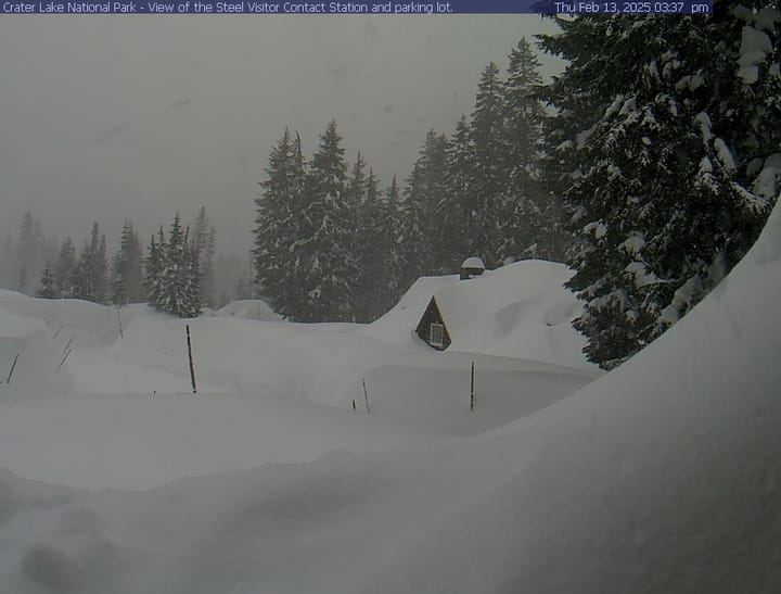 Crater Lake Snow Depth Reaches 132 Inches, More Snow Expected Soon