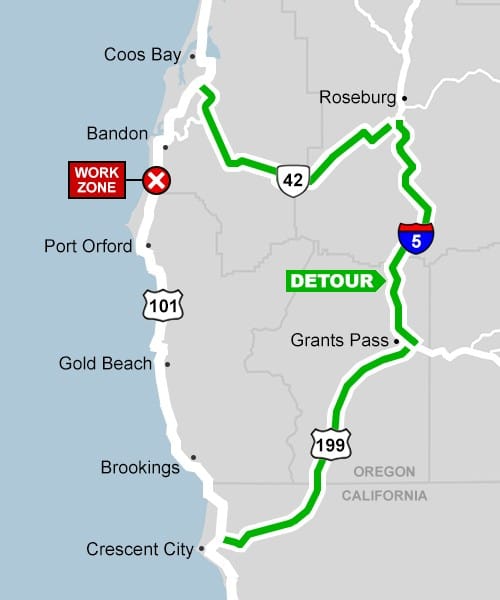 U.S. 101 to fully close south of Bandon Sept. 19–21 for culvert replacement