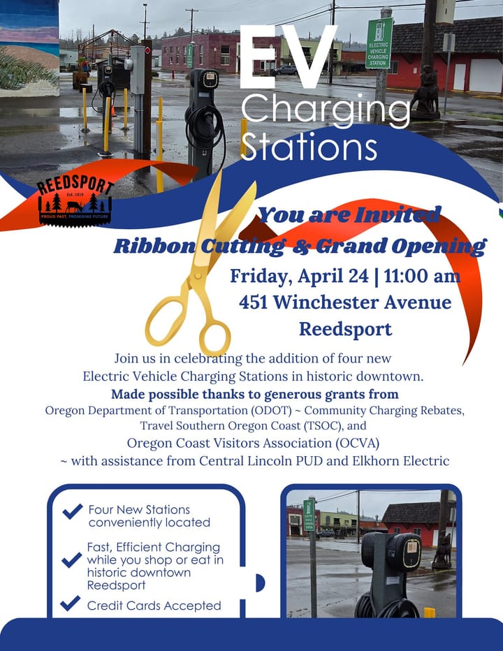 Reedsport To Celebrate Opening Of New Downtown EV Charging Stations