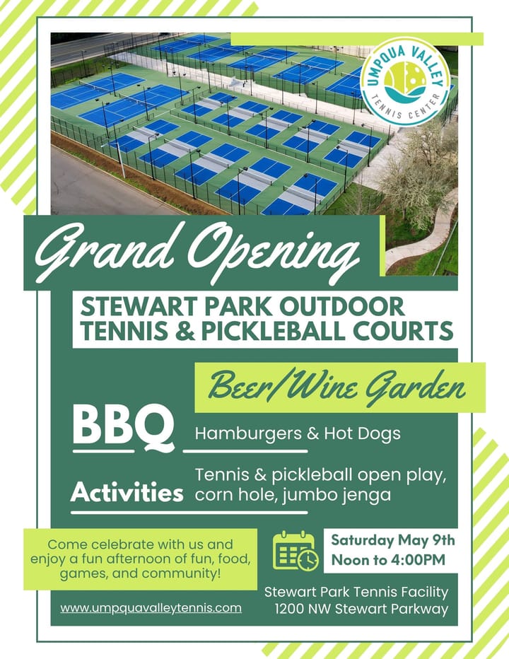 Umpqua Valley Tennis Center To Celebrate New Tennis And Pickleball Courts Saturday
