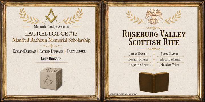 Roseburg Masonic Organizations Honor Local Scholarship Recipients