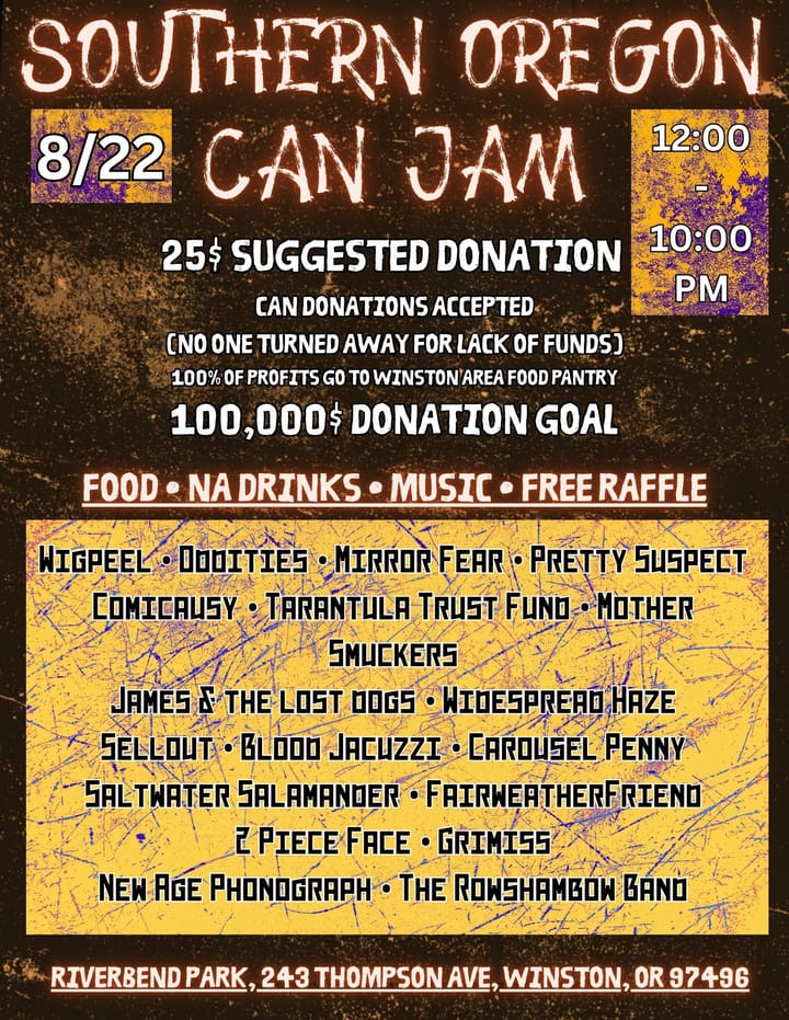 Southern Oregon Can Jam Brings 20 Bands to Winston Saturday to Support Local Food Pantry