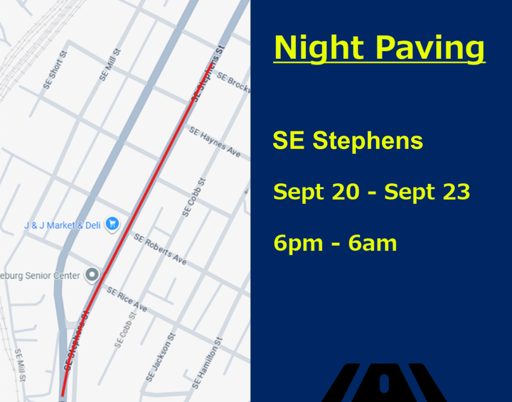 Night Paving On SE Stephens Street To Affect Traffic Entering Downtown Roseburg