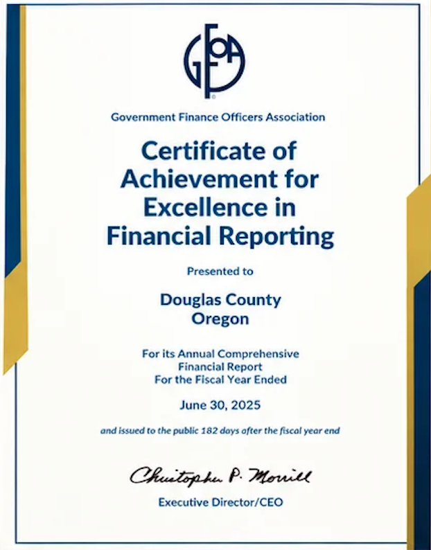 Douglas County Receives National Financial Reporting Award for 38th Consecutive Year